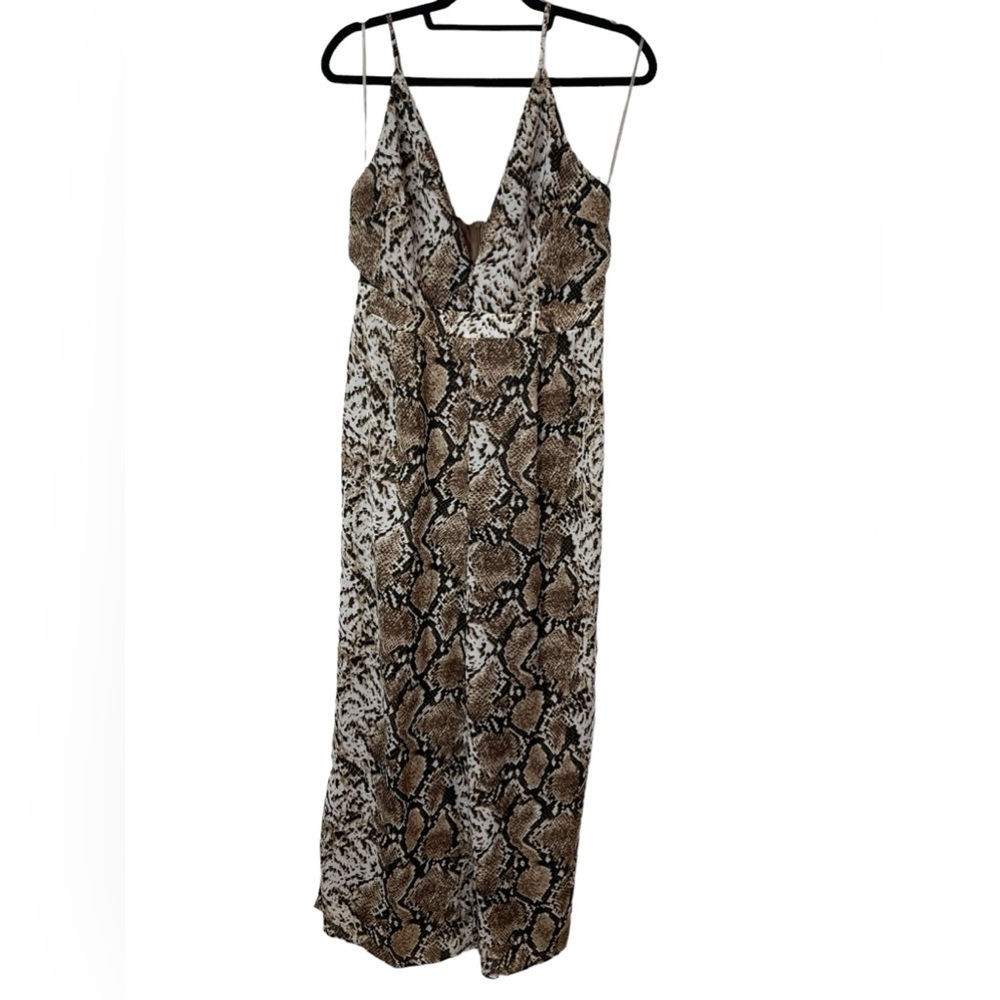 Super Down Snake Print Jumpsuit Plung Neck Line Wide Leg Revolve size Large